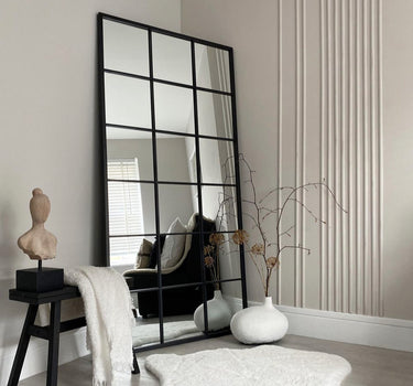 Abraham Large Black Metal Window (140cmx70cm) Mirror